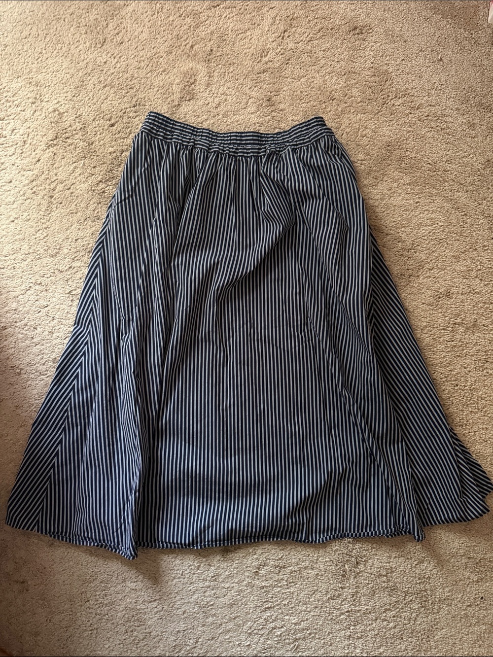 Striped Navy and White Midi Skirt